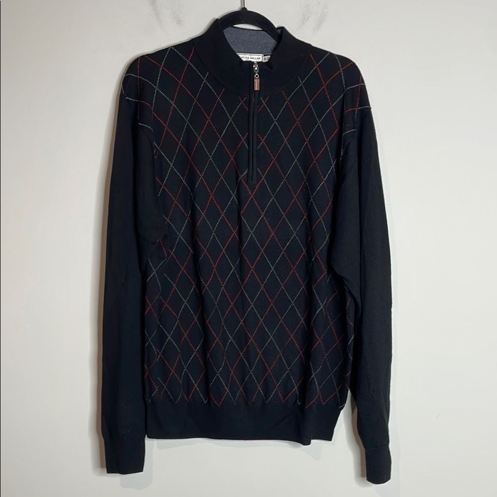 Peter Millar | 100% Merino Wool Black & Red 1/4 Zip Sweater Size XL
